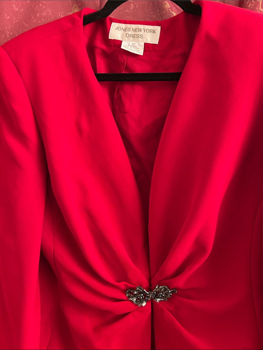Jones New York Red Blazer with Decorative Clasp